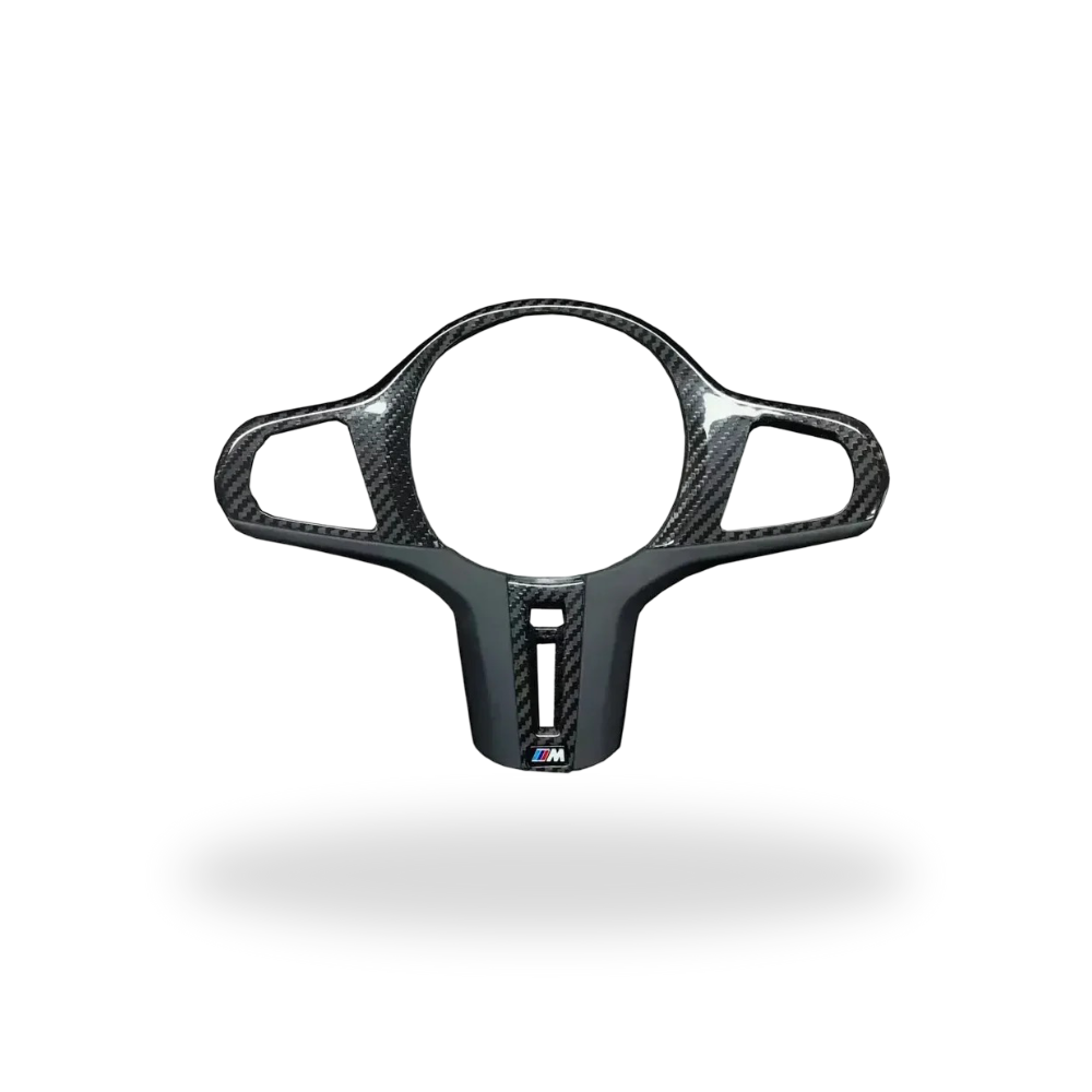 Full carbon steering wheel trim from the front, with cutout and M badge – BMW F90 M5 and G30 5 Series