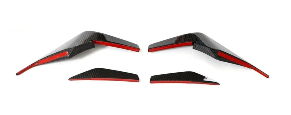 4 részes carbon első canard szett piros ragasztószalaggal, hátulról (GT Style) – Audi R8 4S Facelift
