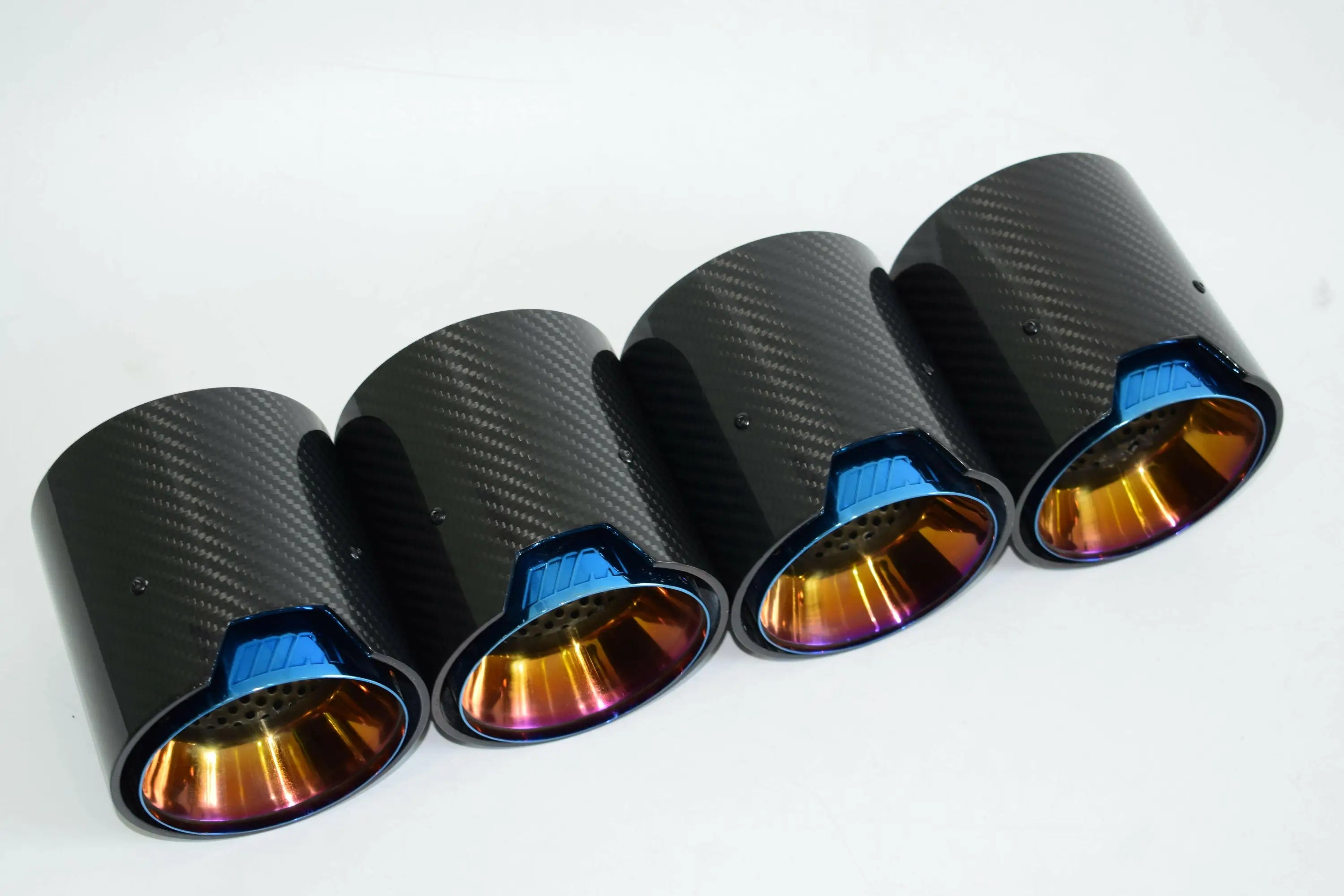 Mp style carbon fiber kipufogóvégek bmw f széria fekete karbon kipufogó rendszer irizáló kék arany belsővel