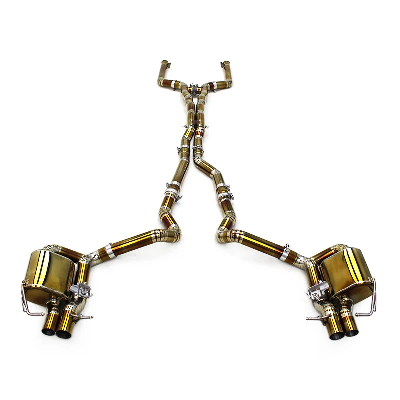 Burnt gold valved titanium catback exhaust with two mufflers and four tips – Mercedes-AMG C63 W205