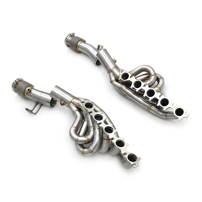Két csupasz rozsdamentes acél 5-az-1-ben V10 leömlő flexibilis szakasszal – Audi R8 V10 (Type 42)
