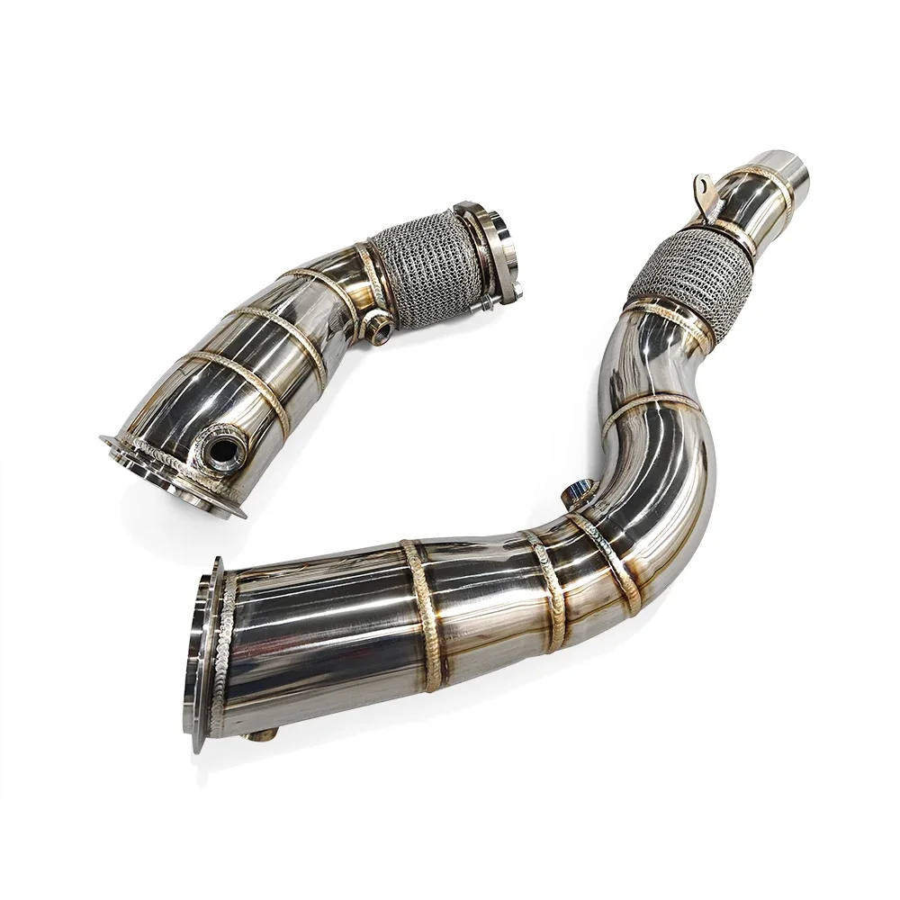 Polished S55 downpipe pair without catalytic converters, another angle – BMW F87 M2 Competition