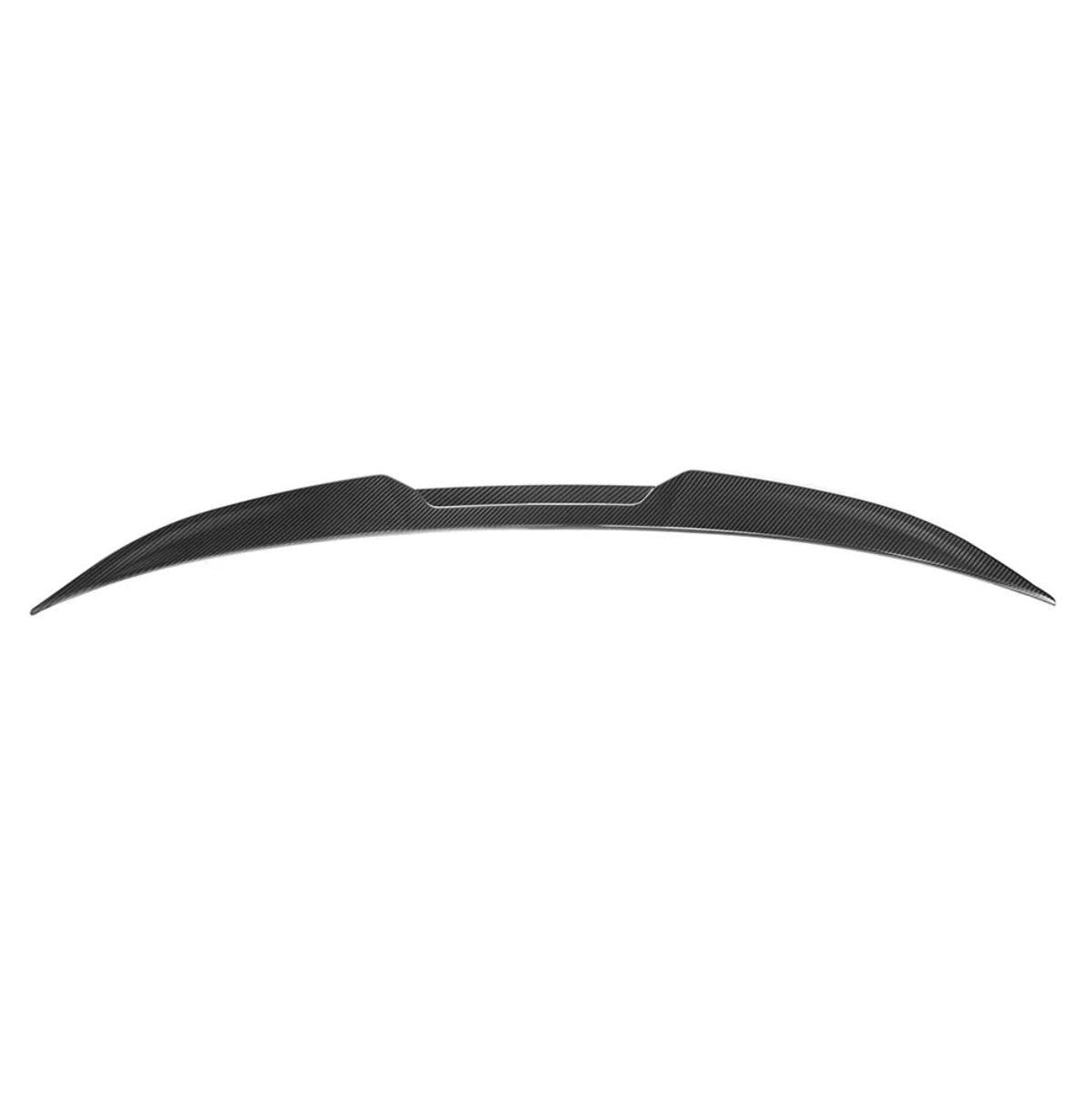 One-piece carbon fiber trunk spoiler with upswept, pointed ends, front view (SQ Style) – BMW G90 M5