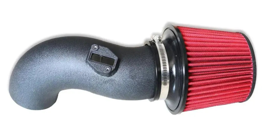 B58 cold air intake pipe with red cone air filter, on a white background – BMW F30 340i / F32 440i