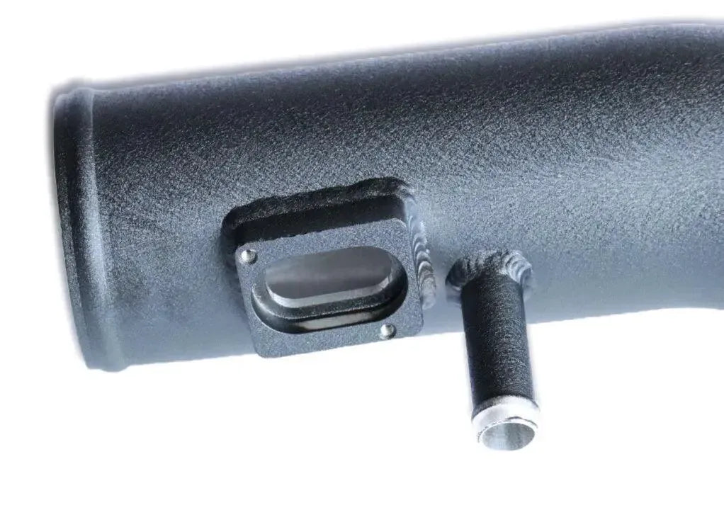 Close-up of black charge pipe with sensor flange, for the B46/B48 engine – BMW F30 330i