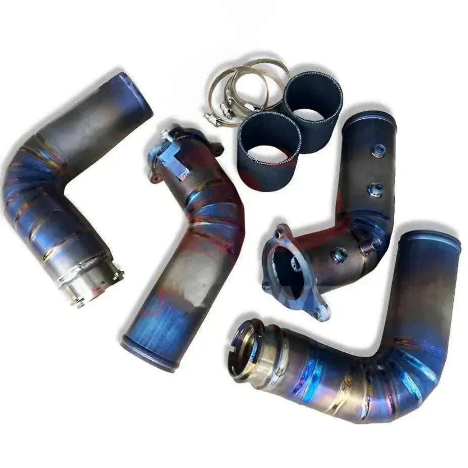 4 welded titanium charge pipes with silicone couplers and clamps – BMW F30 340i / F32 440i