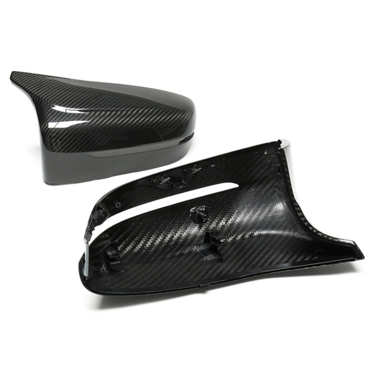 Outer and inner side of the carbon mirror cap pair, on a white background (PM Style) – BMW F90 M5