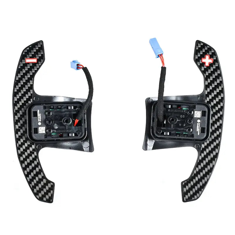 Univerzális váltófülek carbon fiber anyagból piros svájci kereszt és fék-gáz gombokkal bmw m3 kipufogó rendszerhez